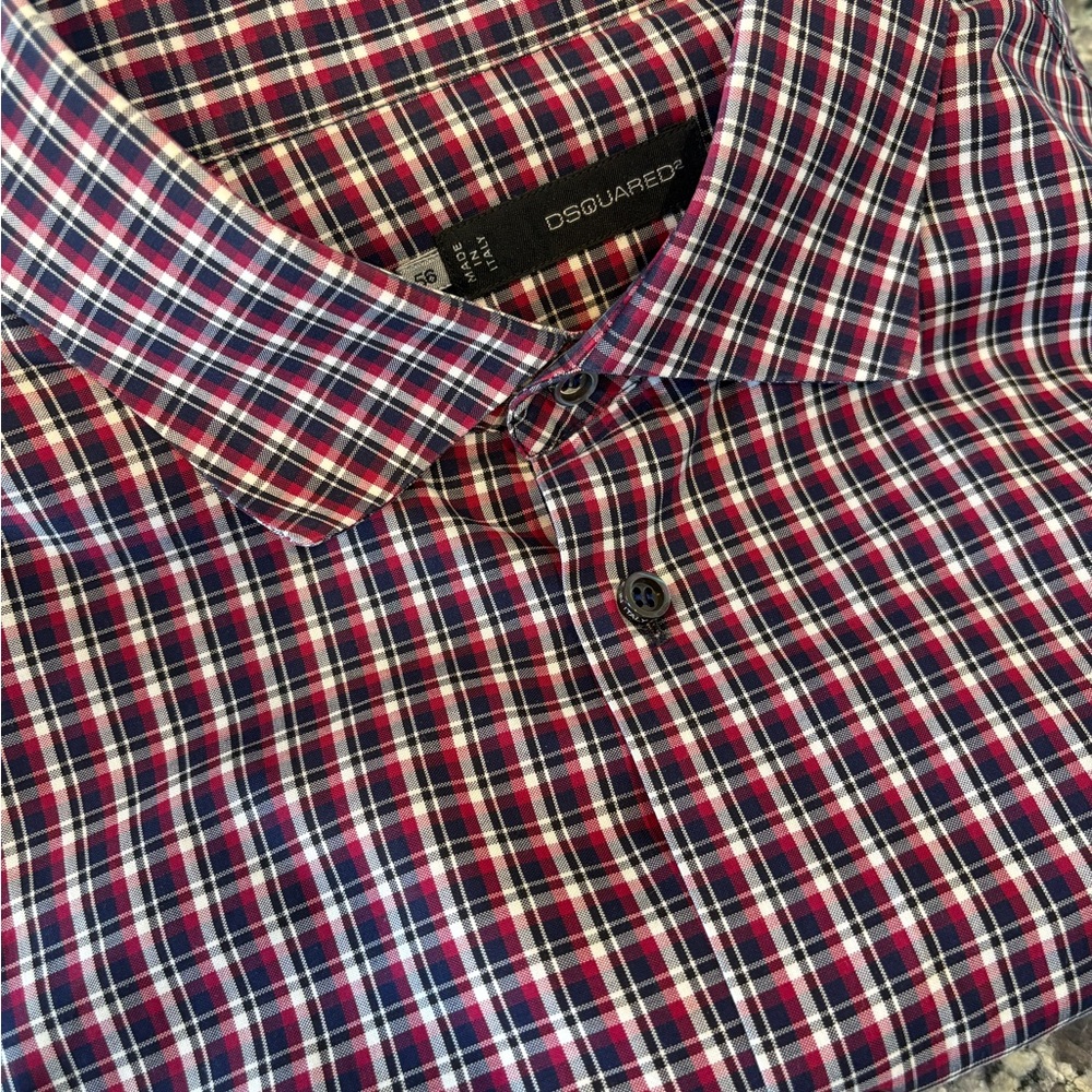 Dsquared2 Made in Italy Red Blue Check Shirt – EU 56 – Fits US XL – Long Sleeve